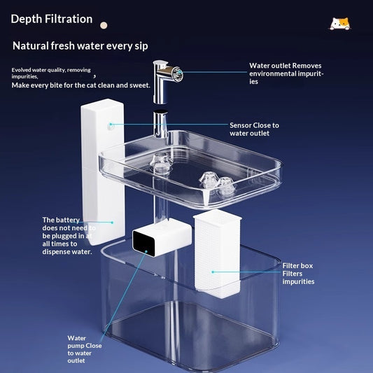 Smart Wireless Cat Water Fountain - Battery Operated with Motion Sensor (1.5L)